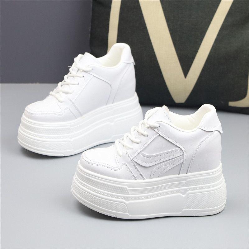 【急速出荷!】レア商品超厚底 スニーカー 白 黒 韓国系 8cm 10cm 12cm 14cm ハイヒール レディース かっこいい 個性的 運動靴 本革 レザースニーカー 身長アップ 脚長 美スタイル