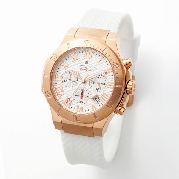 取寄品 正規品 Salvatore Marra 腕時計 SM23106-PGWH 5気圧防水 クロノグラフ 日付表示 ラバーベルト 防水 メンズ腕時計