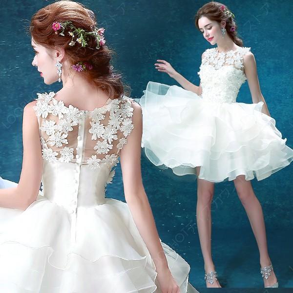 ミニドレス 白 安い ウエディングミニドレス 結婚式 発表会 披露宴 パーティードレス ミニ 二次会 ウエディングドレス 花嫁 イブニングドレス コンサート-39