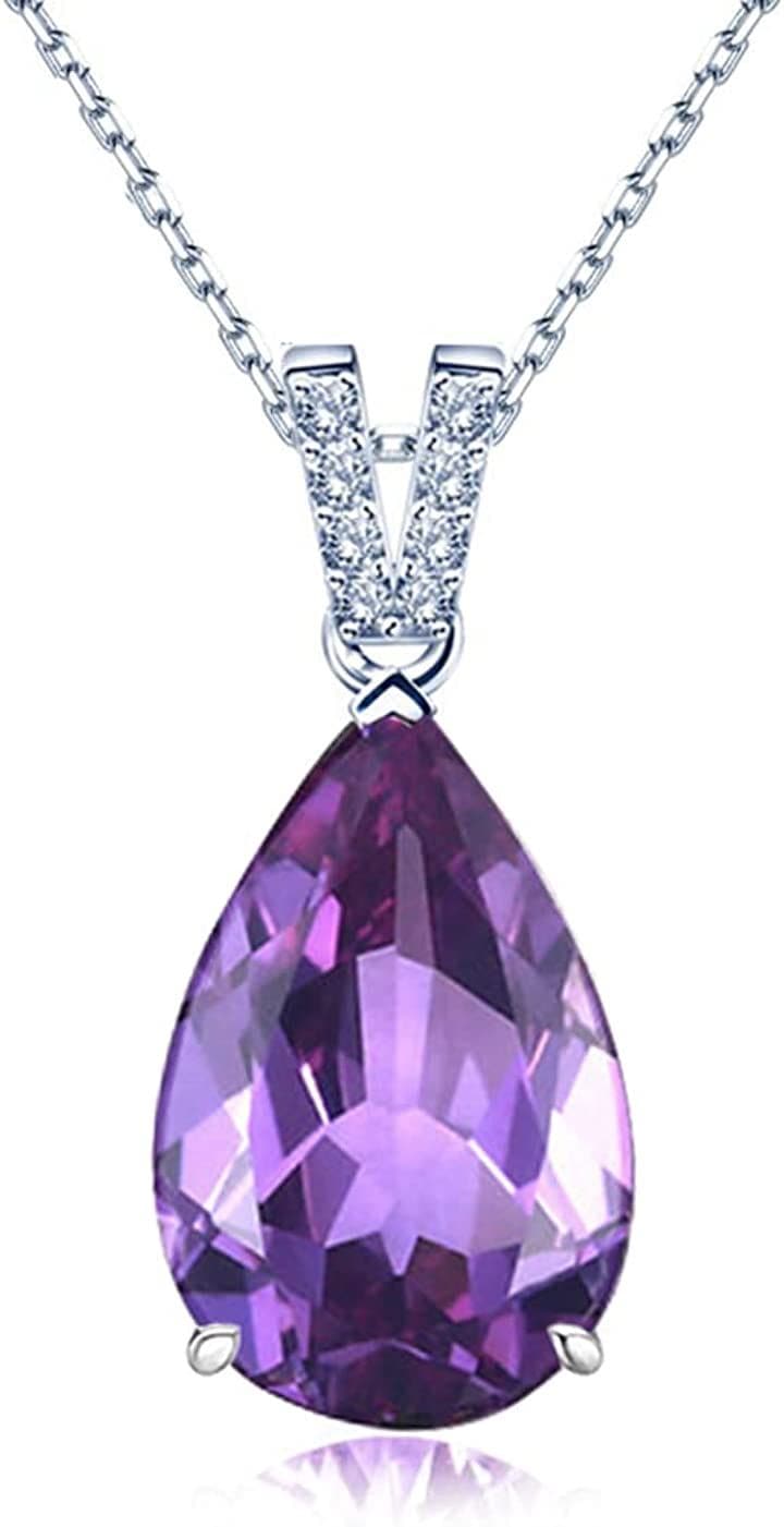 誕生石 LUCKY レディース 925シルバー ネックレス ペンダント(2月 誕生石 合成アメジスト (紫水晶))