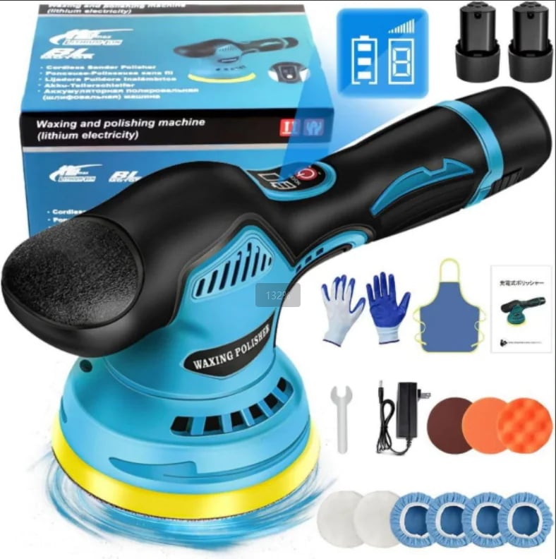 10点セット25強化版 コードレス ポリッシャー 充電式 電動ポリッシャー 大容量バッテリー 12V 1500mAh 8段階スピード調整 高速2800rpm5500rpm