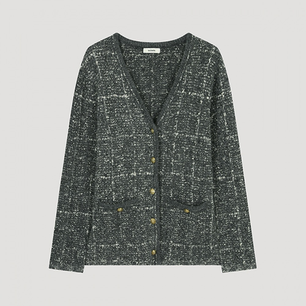 (Shes Miss) ルーズフィットチェック Vネックカーディガン_SSKCDO41120