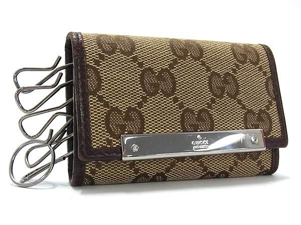 グッチ キーケース GGキャンバス キャンバス×レザー 127048 GG柄 6連 シルバー金具 ベージュ ブラウン キーホルダー スマートキーケース ブランド おしゃれ【本物保証】