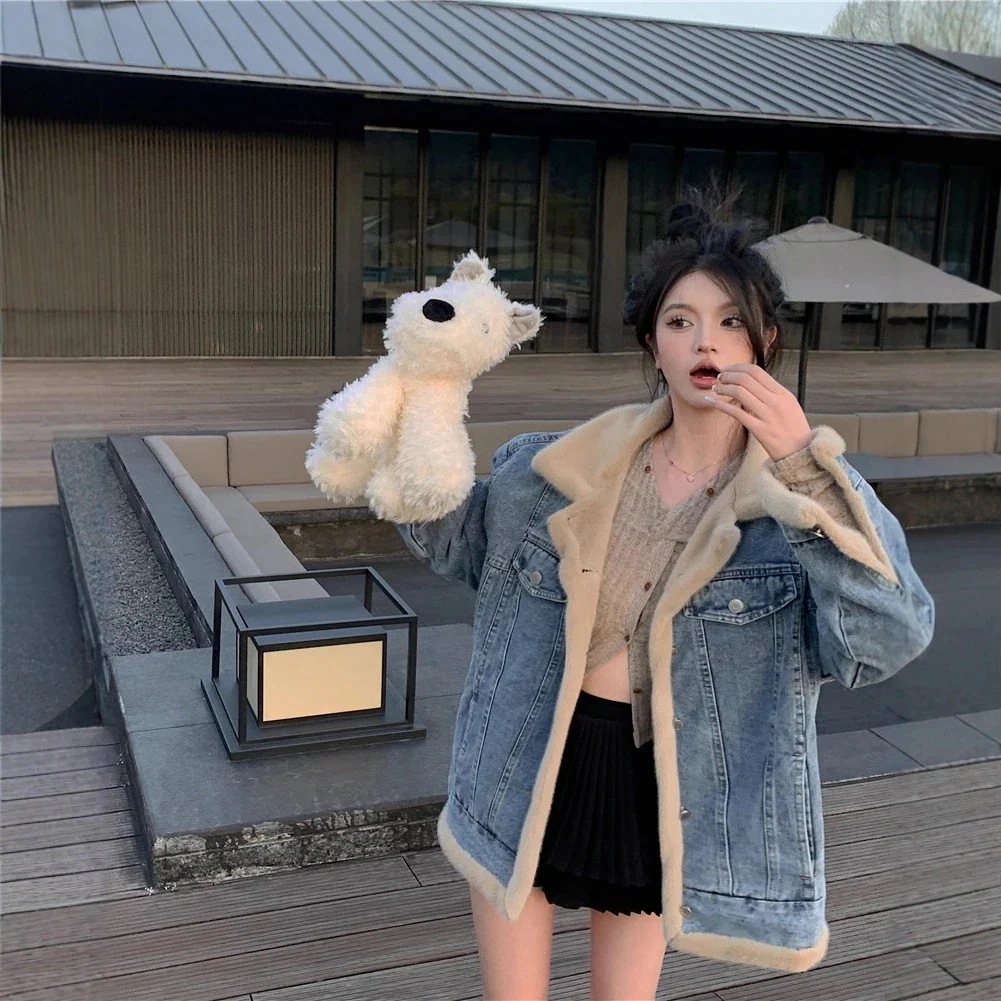 店長おすすめ【3日出荷】レディースボアデニムアウター 秋冬フワフワ両面着用可能カジュアルスタイル フェイクファー