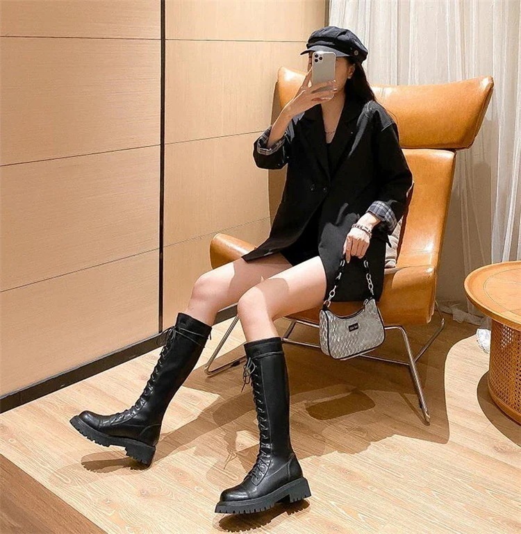 INSスタイル 2022 秋冬 気質 感 裏起毛 厚い底 ロングブーツ オシャレ