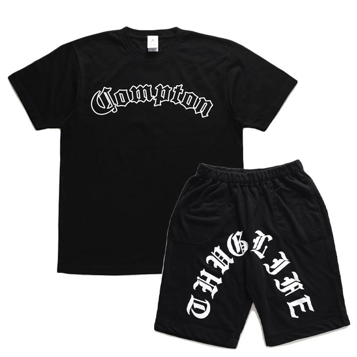 ACE FLAG 上下セット 半袖 ブランド Tシャツ ハーフパンツ メンズ 春夏用 黒 大きいサイズ エースフラッグ セットアップ シンプル Compton