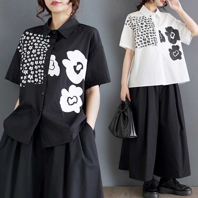 百掛け春夏新作韓国ゆるい大きいサイズのプリント半袖シャツ