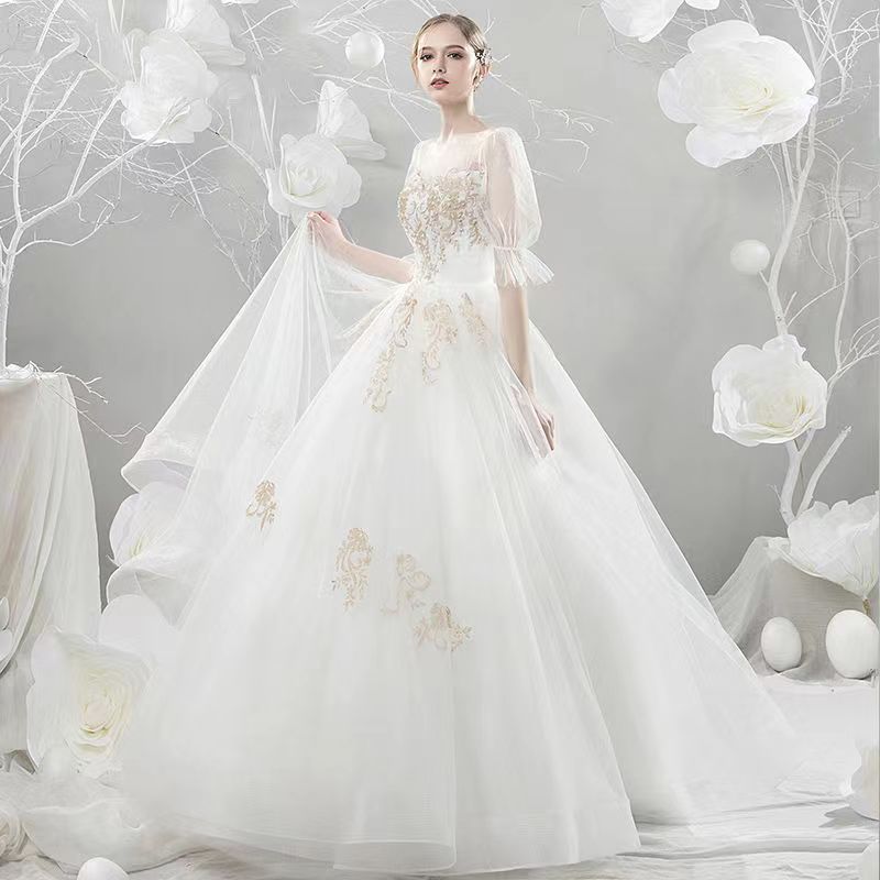 ウェディングドレス 結婚式 二次会 ホワイト 花嫁 プリンセスドレス 白ドレス ロングドレス 披露宴 編み上げ トレーンライン