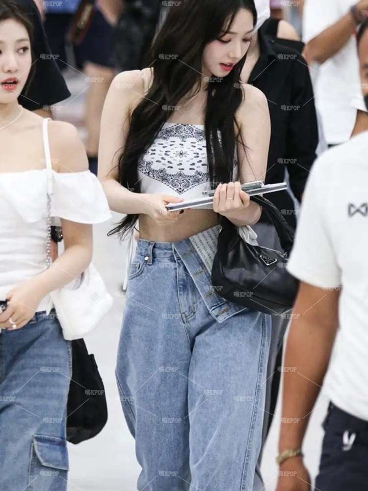 LiuZhiminLightBlueDenimWide-legPants女性のハイウエストパーソナリティルーズストレートレッグカジュアルパンツ