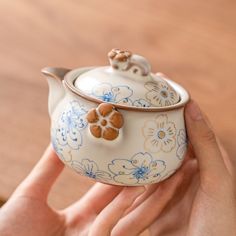 青桃花如窯急須単品茶器 宋代手爪壺 亀裂あり 高級茶器単品としてもお持ちいただけます