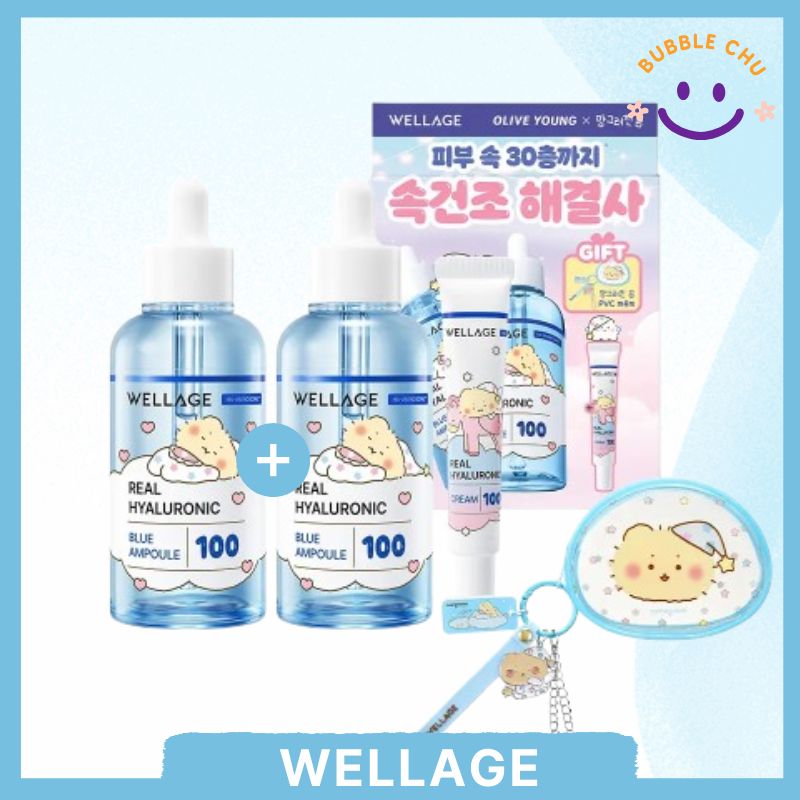 【壊れたクマ コラボ 1+1】リアルヒアルロニックブルー100アンプル, 75ml 2個 (+クリーム20ml+ポーチ) / マンゴミ マンゴム