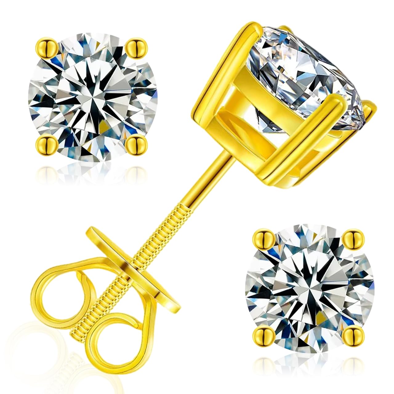 [ICEVIA] モアサナイト ピアス ラウンド型 ハート型 ゴールド シルバー 3mm 4mm 5mm 6.5mm 7mm 8mm レディース シルバー925 金属アレルギー対応 人工ダイヤモンド