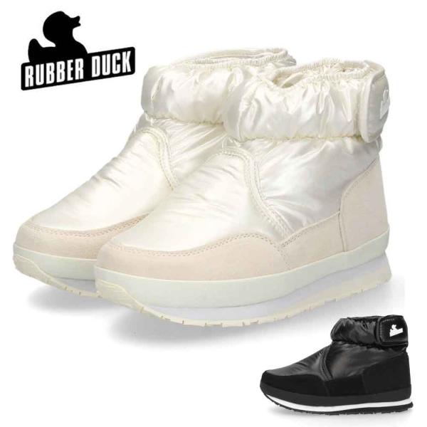 ショートブーツ レディース 撥水 防寒 本革 牛スエード ベルクロ スニーカーソール RUBBER DUCK SPORTYNYLON ラバーダック スポーティ ナイロン ブラック 白 冬