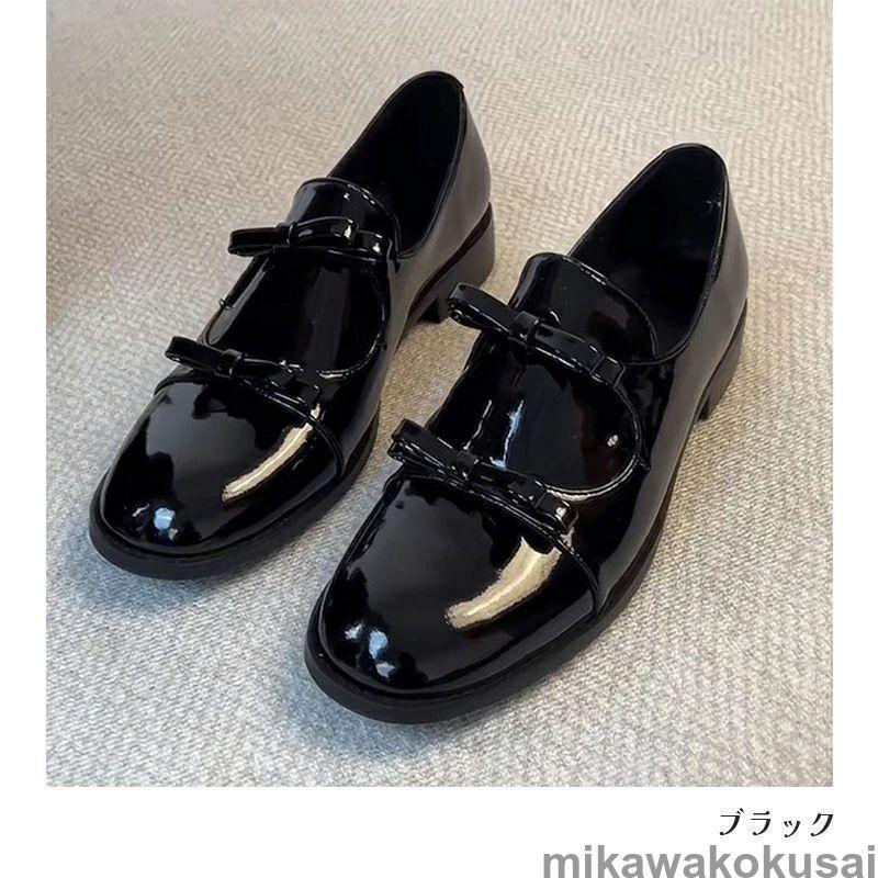人気商品 ローファー 靴 レディース リボン ラウンドトゥ 3cmヒール 合皮 太ヒール シンプル 艶 コーデ 春 夏 秋 冬 滑り止め 柔らかい 歩きやすい 立ち仕事 お仕事 通学