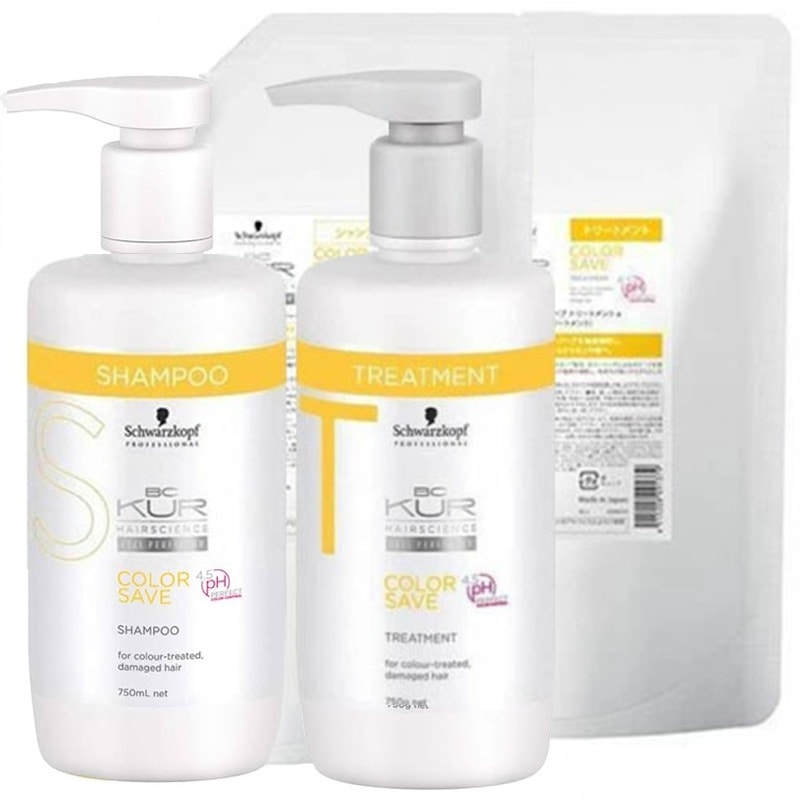 BCクア カラーセーブ シャンプー 750mL + 600ml トリートメント 750g + 600g ボトル 詰め替え セット 4点 ヘアカラー カラーケア 色持ちアップ さらさら髪 パサつき 軟毛