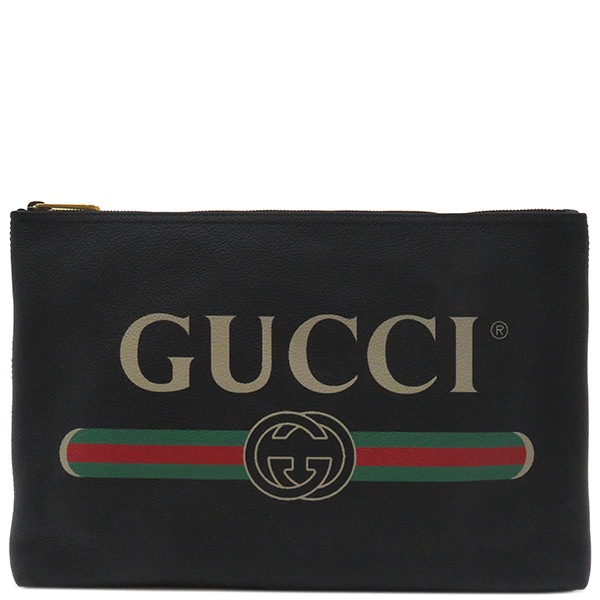 グッチ GUCCI クラッチバッグ ポートフォリオ レザー ブラック ゴールド金具 ロゴプリント 黒 500984 【箱】【中古】 34,814円