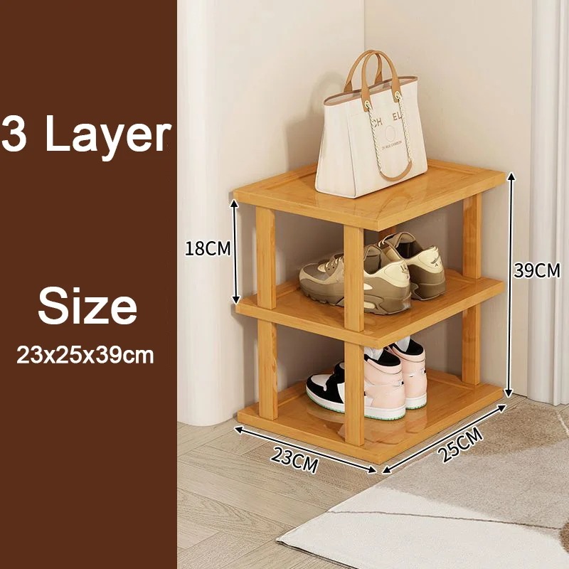 天然木のマルチレベルの靴ラック 積み重ね可能な靴オーガナイザー 壁 クローゼットの収納 スペースの節約 3 Layer