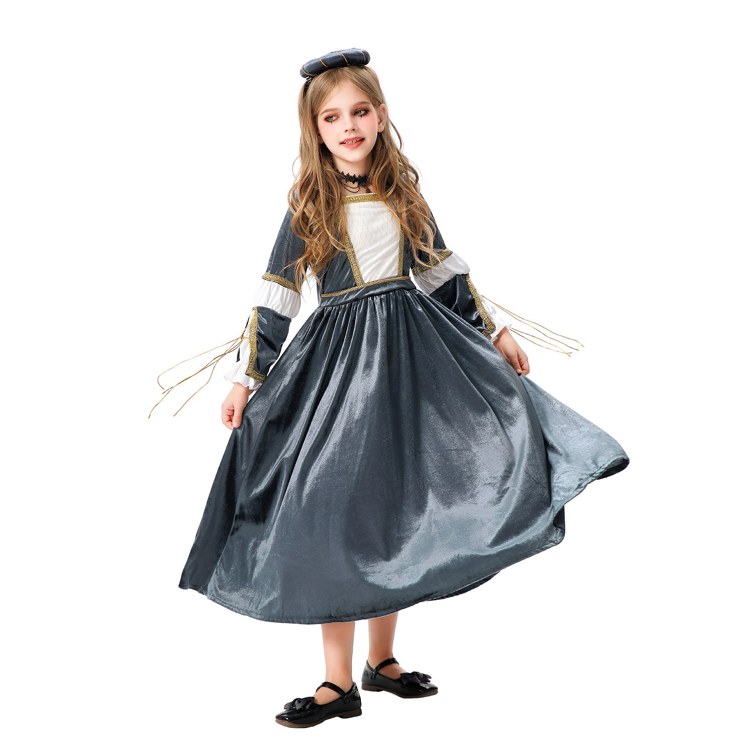 ハロウィンの子供用コスチュームレトロな宮殿スタイルの吸血鬼の長袖中世ルネッサンスドレスの女の子の服 5,002円