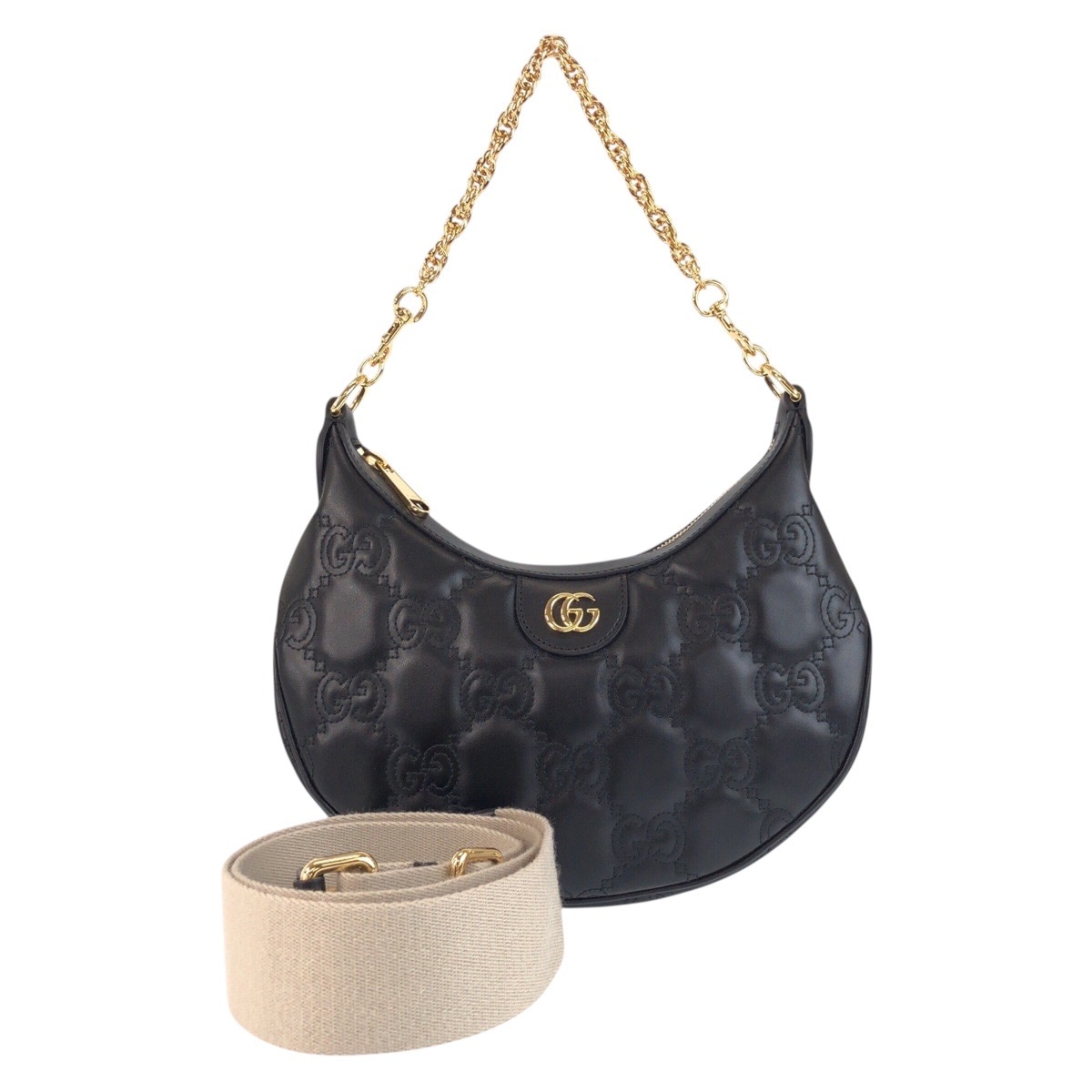 新品未使用 マーモント GGマトラッセ ブラック 黒 ゴールド金具 レザー 斜め掛け ショルダーバッグ ホーボー レディース 503892 新品 129,500円