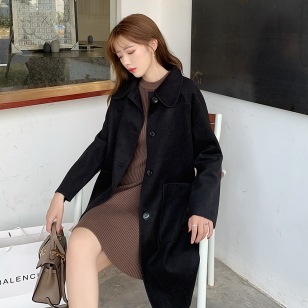 カシミアコート シンプル アウター ミディアム丈 袖あり 長袖 襟付き ストレート シングルブレスト