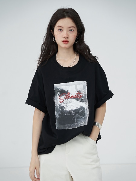 レトロなラウンドネックカジュアルプリント半袖Tシャツ