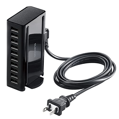 エレコム USB充電器 60W (合計最大出力) USB-A×10 【 iPhone15/ Android / 各種タブレット 対応 】 ACケーブル付属 1.5m EC-ACD04BK