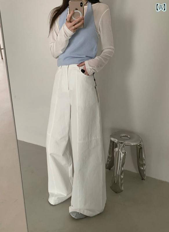 レディース　カジュアル　パンツ TABLE 2025 春夏 韓国 シンプル ハイウエスト カジュアル ワイド レッグ パンツ レディース スリム フロア モップ