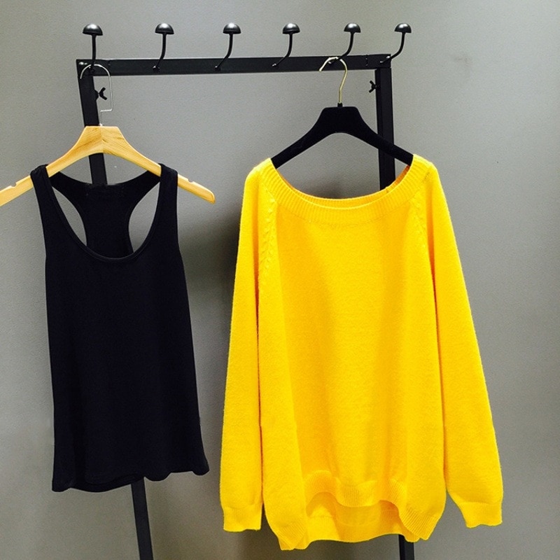 ハイエンドのカスタマイズ-秋のスーツの女性のプラスサイズの女性の韓国スタイルのルーズ学生ツーピースセーターニットボトムシャツトップ冬