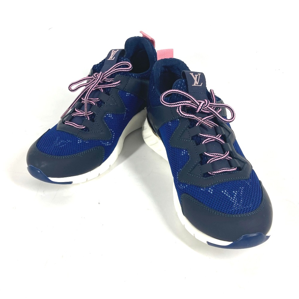 スニーカー ロゴ モノグラム 靴 シューズ メッシュ レザー ブルー