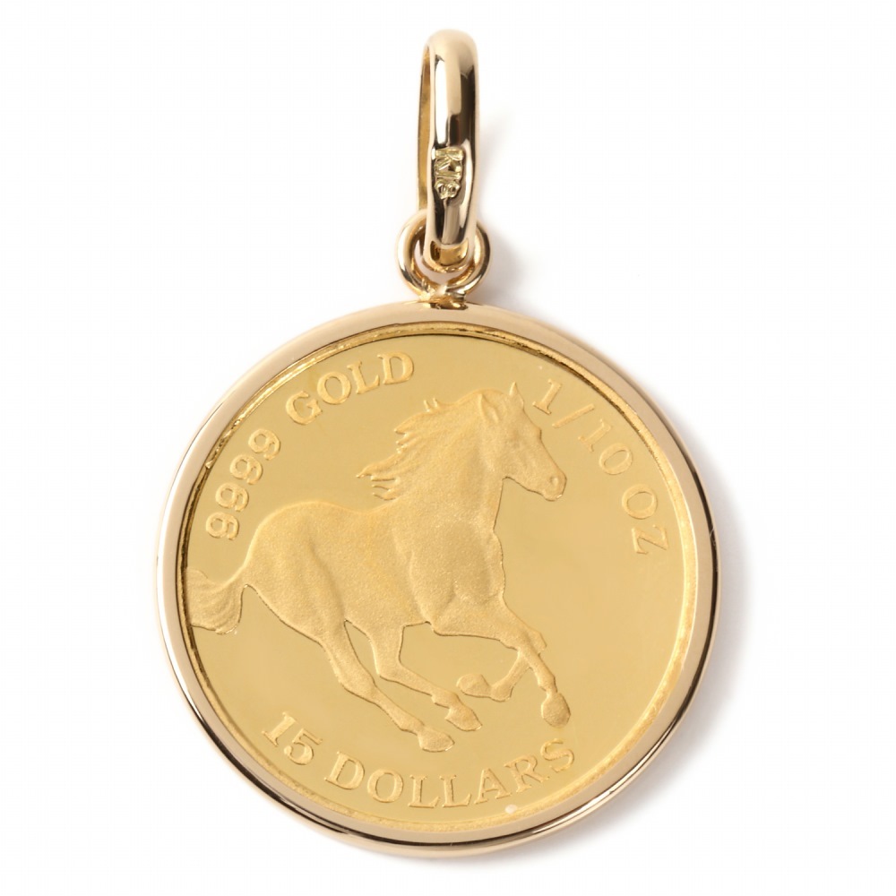純金 K24 ホース 馬 1/10oz 金貨 コイン ペンダントトップ シンプル K18 枠 新品