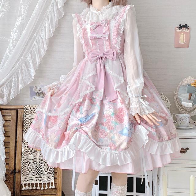 新製品 2024 ロリータ ドレス オリジナルデザインLolita小花ウサギ洋装大尾曳jskキャミソールワンピース コスプレ ワンピース ロリータワンピース