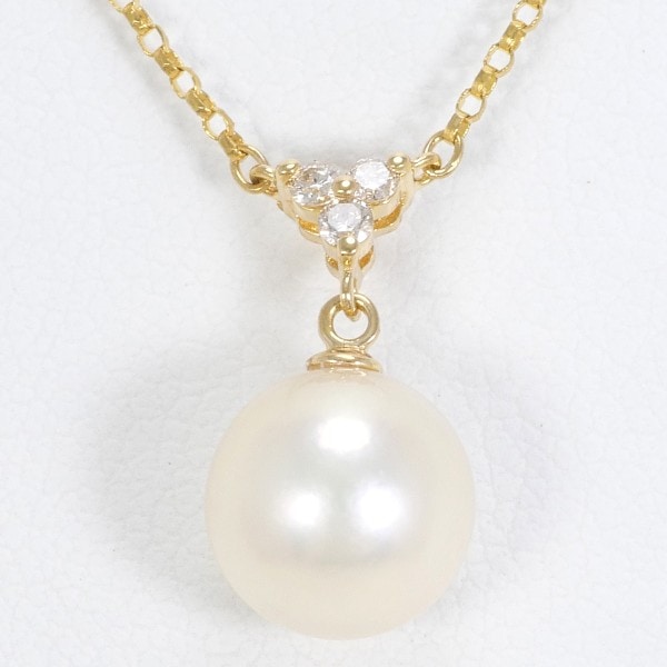 K18 18金 YG イエローゴールド ネックレス パール(真珠) ダイヤ ジュエリー 中古
