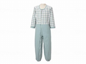丸昌 制菌前開き介護用つなぎ（フルオープン） グリーン LL
