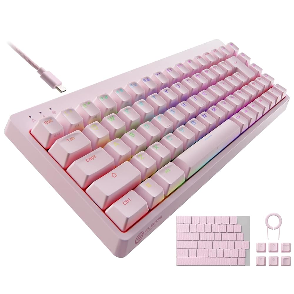 エレコム ゲーミングキーボード V-custom VK300S 有線 RGB テンキーレス 65%サイズ ピンク TK-VK300SPN 5,993円