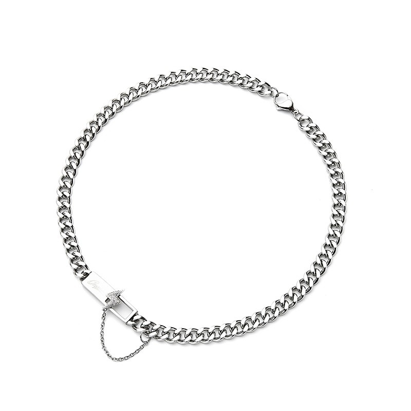 トレンディなライトニングスクエアネックレス 男女兼用 ヒップホップ ニッチ Yu Wenwen 同じスタイル キューバチェーン カップルペンダント