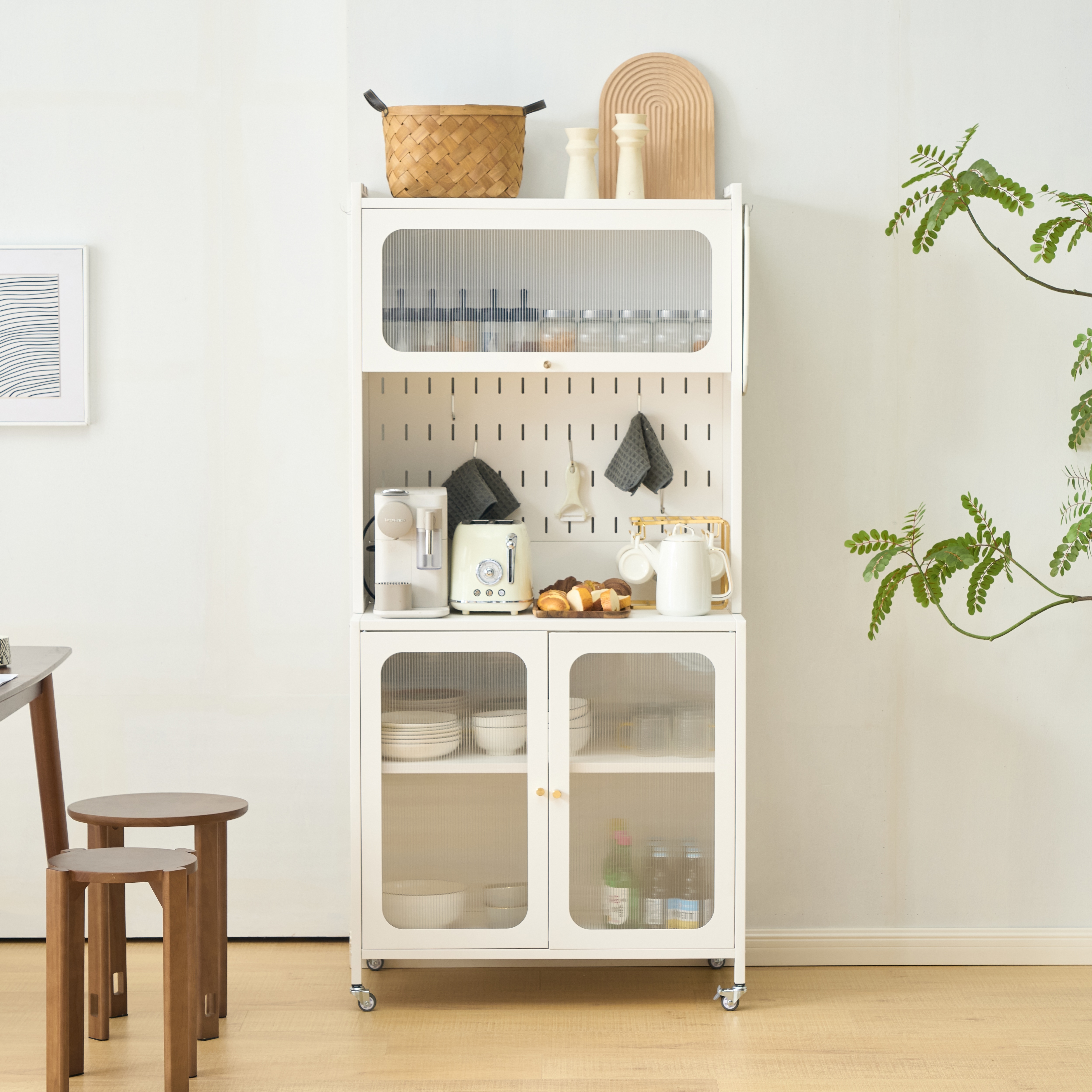 食器棚 キッチンカウンター スリム キッチン収納 ガラス扉 キッチンワゴン キッチンボード おしゃれ キッチンキャビネット キッチンストッカー 80cm カップボード レンジ台 収納 棚 ラック リG