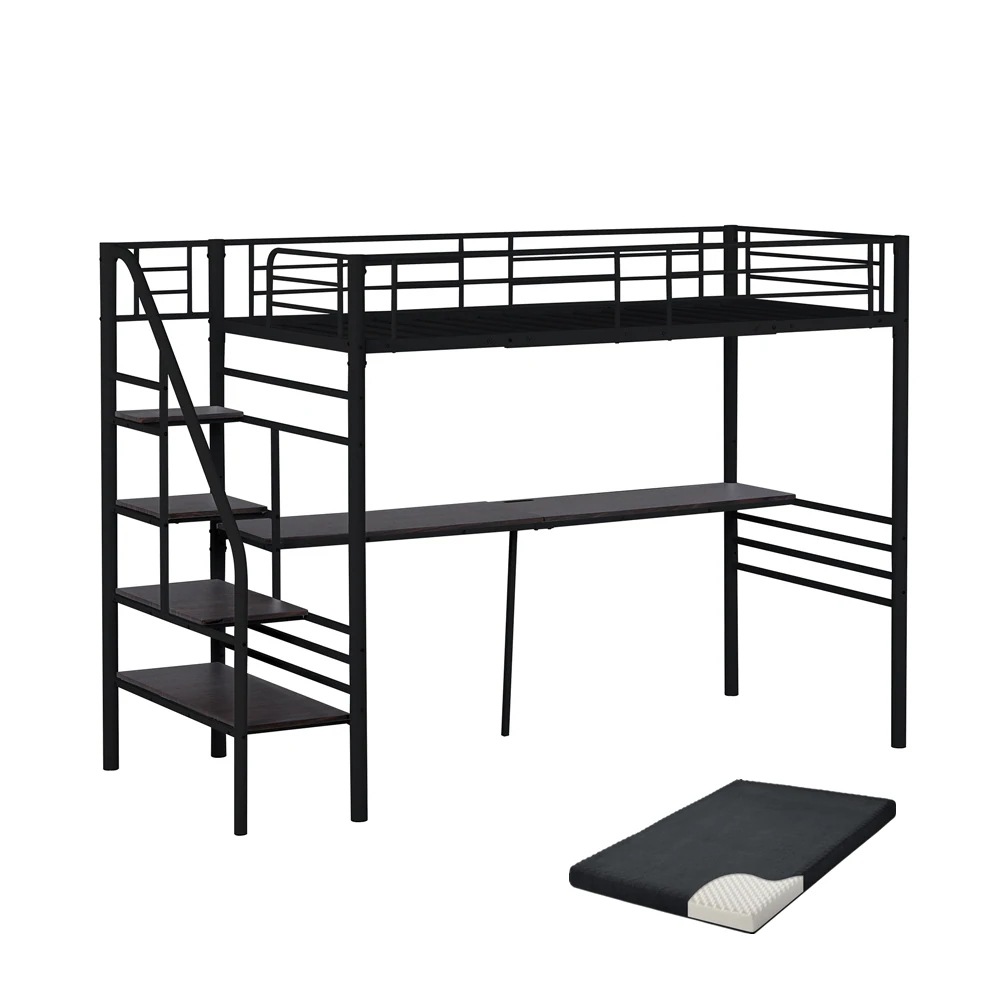 177【マットレス付き】ロフトベッド 階段付き パイプベッド シングル コンセント付き 収納 子供ベッド　二段ベッド 子供部屋二段ベッド スチール 耐震 ベッド シングル パイプベッド　パイプ 27,092円