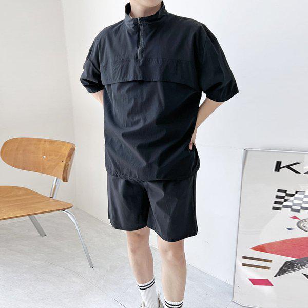 メンズアノラック半袖Tシャツマントゥマンニットスラックスゴムパンツコットンパンツ半袖セットDJ-SETH-SGAAST620M-ブルー