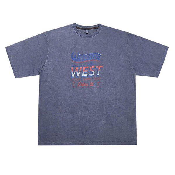 男女兼用 オーバーサイズ ピグメント ウエスト 半袖 Tシャツ OF-TSH-Q008-ネイビー