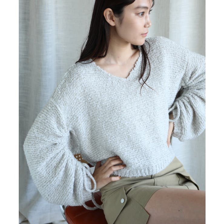 袖ドロストショートデザインニット