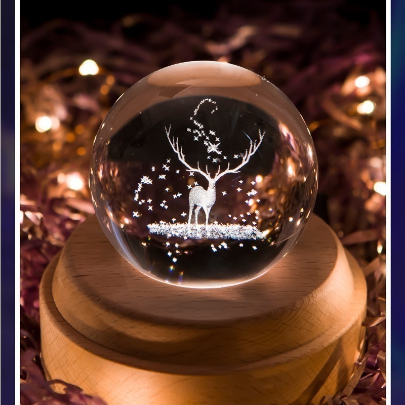 女性 プレゼント クリスマス 卒業祝い 結婚祝い 結婚記念日 手作り 木製 おしゃれ USB充電 ベッドサイドランプ 間接照明 クリスタルボール 篦鹿のランプ 月のランプ 誕生日プレゼント オルゴール