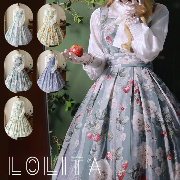 ロリータ ワンピース 花柄 レディース ゴスロリ ミモレ丈 クラロリ リボン 冬服 Aライン ハイウエスト ロリィタファッション レトロ風 クラシカル 上品 長袖 コスチューム 衣装 コーディネート