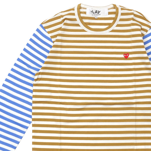 PLAY COMME des GARCONS MENS Small Red Heart Striped L/S T-Shirt OLIVExBLUE 202-001248-035 14,480円