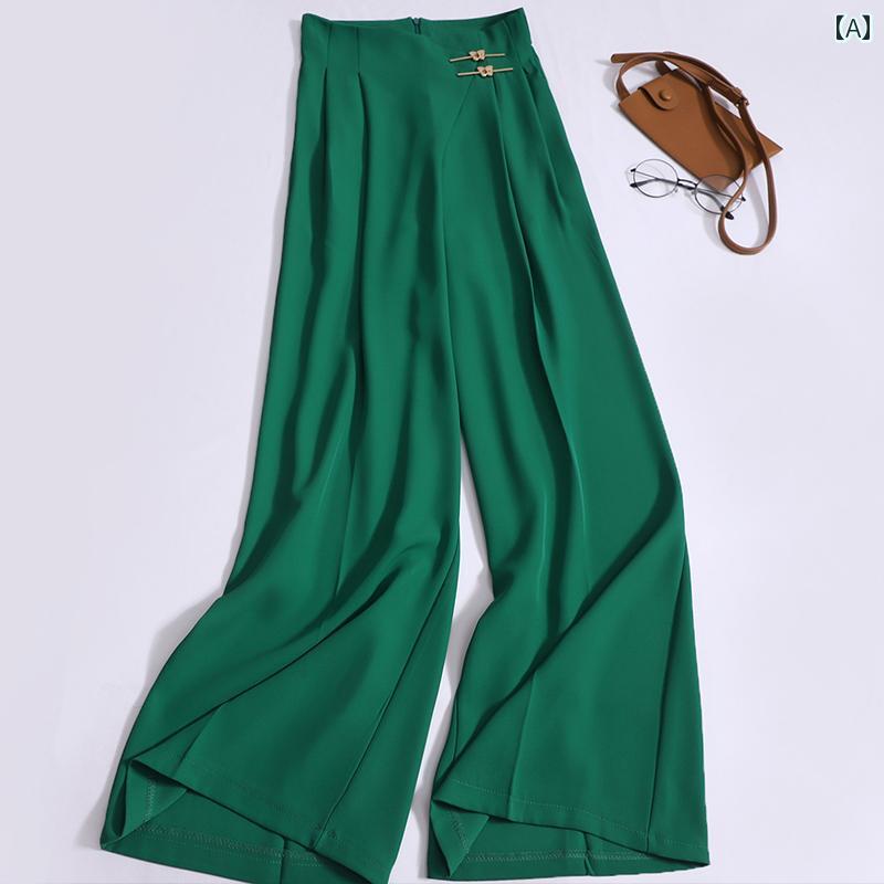 レディース ボトムス 女性用 春 ワイド パンツ ドレープ 感 メタル 装飾 施 カジュアル パンツ ストレート パンツ