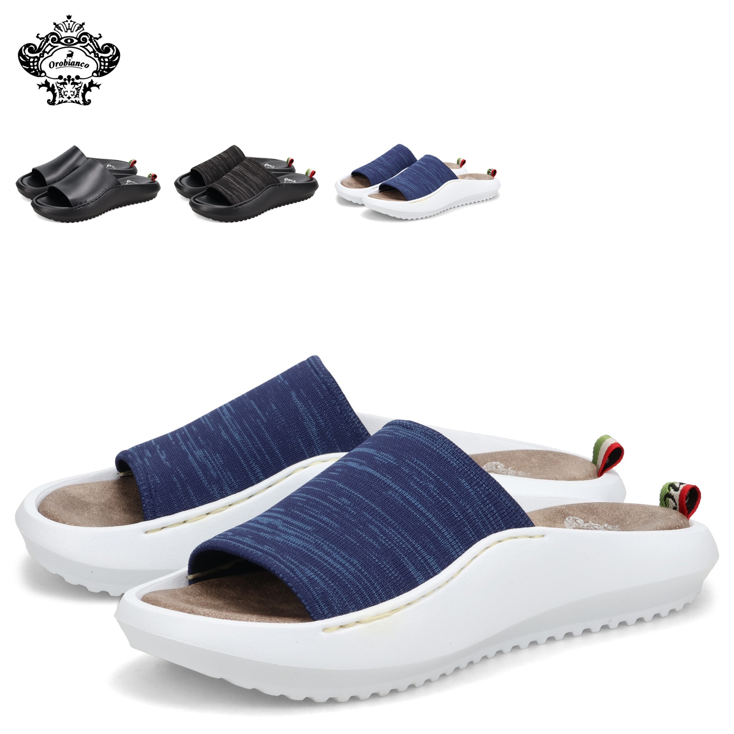 サンダル コンフォートサンダル メンズ 本革 ブラック ダーク グレー ブルー 黒 OB-06