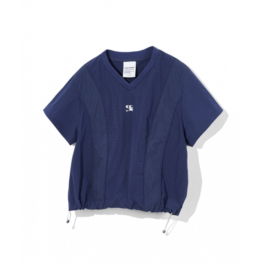 CODEGRY (女性) WAVE ロゴシンボルカーブクロップドショートスリーブ Tシャツ_ネイビー