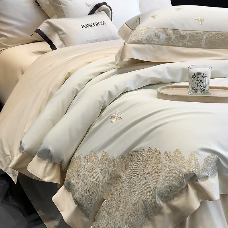 ハイエンド高強度高密度長さの長さの綿4ピースセットセットピュアコットン刺繍キルトカバーシンプルコットンシートベッド