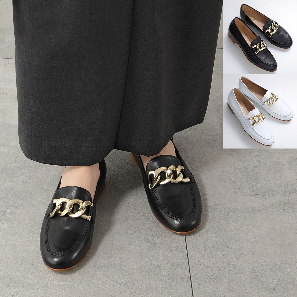 LUCA GROSSI ルカグロッシ ローファー H151M MONTE レディース レザー チェーン ローヒール ラウンドトゥ シューズ 靴 カラー2色