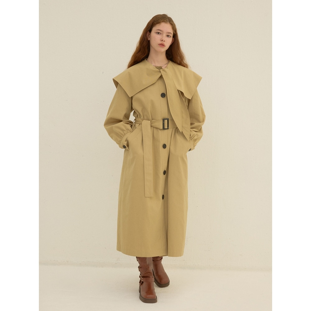 デュー E DEW E スカーフトレンチコートベージュ