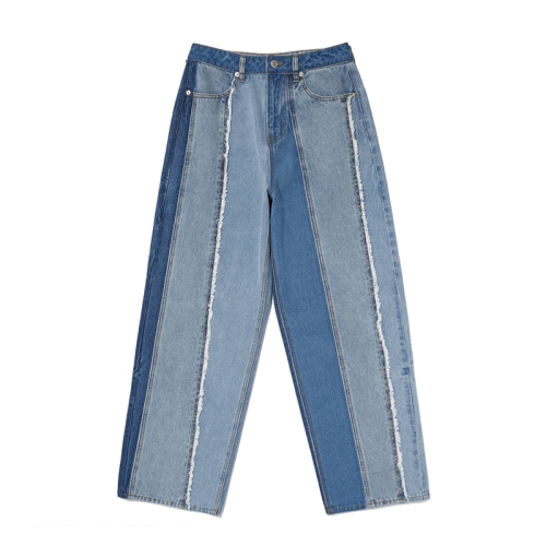 COLOR BLOCK WASHING WIDE-FIT DENIM PANTS